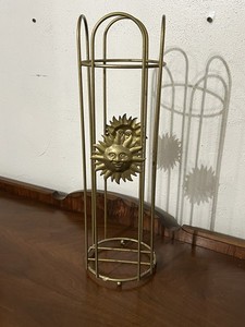 VTG 90’s Gold Celestial Sun Face Toilet Paper Holder Stand Metal 17” Bath Decor