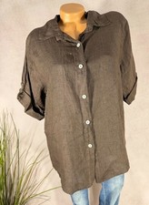 pure 100 linen shirt blouse Italy short sleeve brown one size