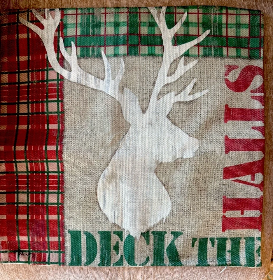 Christmas Pillow Covers (2) 18x18 Plaid Deer Throw Decorative Covers - Image 2 of 4