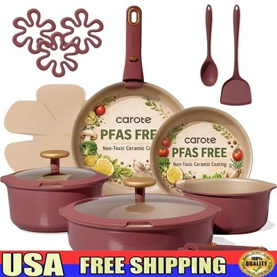 Titanium Nonstick Cookware Set Space Saving Pots & Pans Kitchen Essentials New