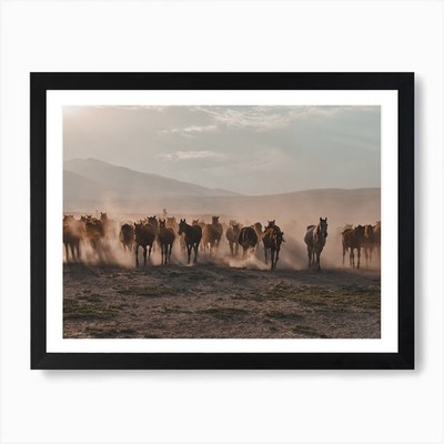 Pferdeherde Kunstdruck gerahmt Wandbild Poster Leinwanddruck Bild
