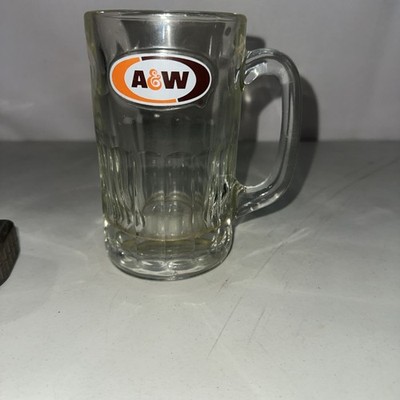 AW A&W Ice Cold Root Beer Soda Mug Vintage, 6'' Tall, Dimple Sides, Heavy Glass