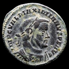 *Lucernae* Maximianus (Senior) Follis GENIO POP ROM - N / PLG Lugdunum 307 A.D.
