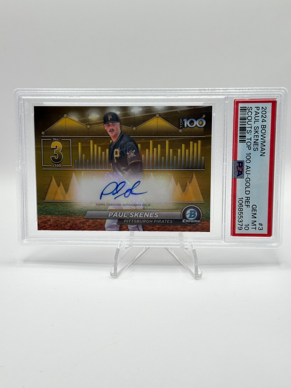 2024 Bowman Paul Skenes Scouts Top 100 Gold Refractor RC Auto 27/50 PSA 10