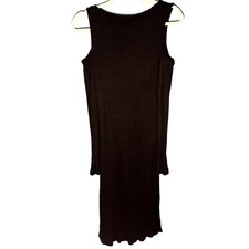 Monrow Midi Ribbed Black Sweater Dress Bodycon Stretchy Sz XL Cold Shoulder Slit