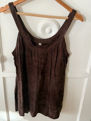 Vintage Joie Chocolate Brown 100% Rayon Ruffle Scoop Neck Sleevless Top