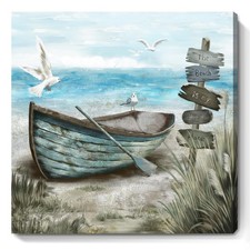 Bathroom Wall Art Coastal D cor Nautical 14"L x 14"W, Beach Boat