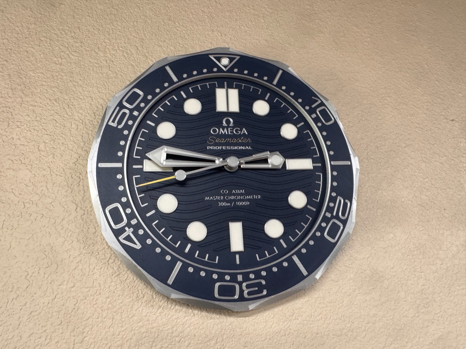 OMEGA Seamaster inspired Wall Clock 3D printed Silver /Blue