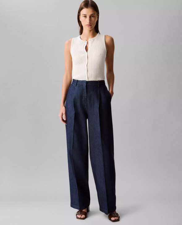 Calvin Klein Women's Relaxed Denim Wide-Leg Trousers Blue Size 26W r       17035 thumbnail 2