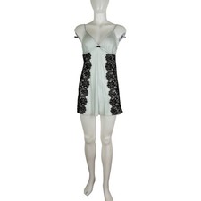 Vintage Victoria's Secret 100 Silk Slip Dress Mint Green Black Lace Medium 2004