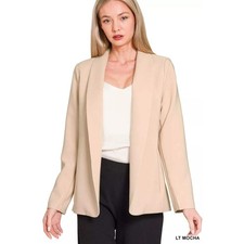 Zenana Woven Long Sleeve Blazer With Lining