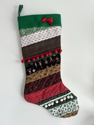 Vtg Handmade Christmas Stocking Quilted Calico Cottage Core Holiday Decor