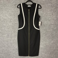 NEW Calvin Klein Sheath Dress Womens 10 Black NWT Front Zip Colorblock