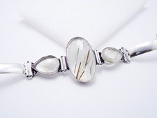 Golden Rutilated Quartz Gemstone 925 Sterling Silver Handmade Bracelet Sz 8"