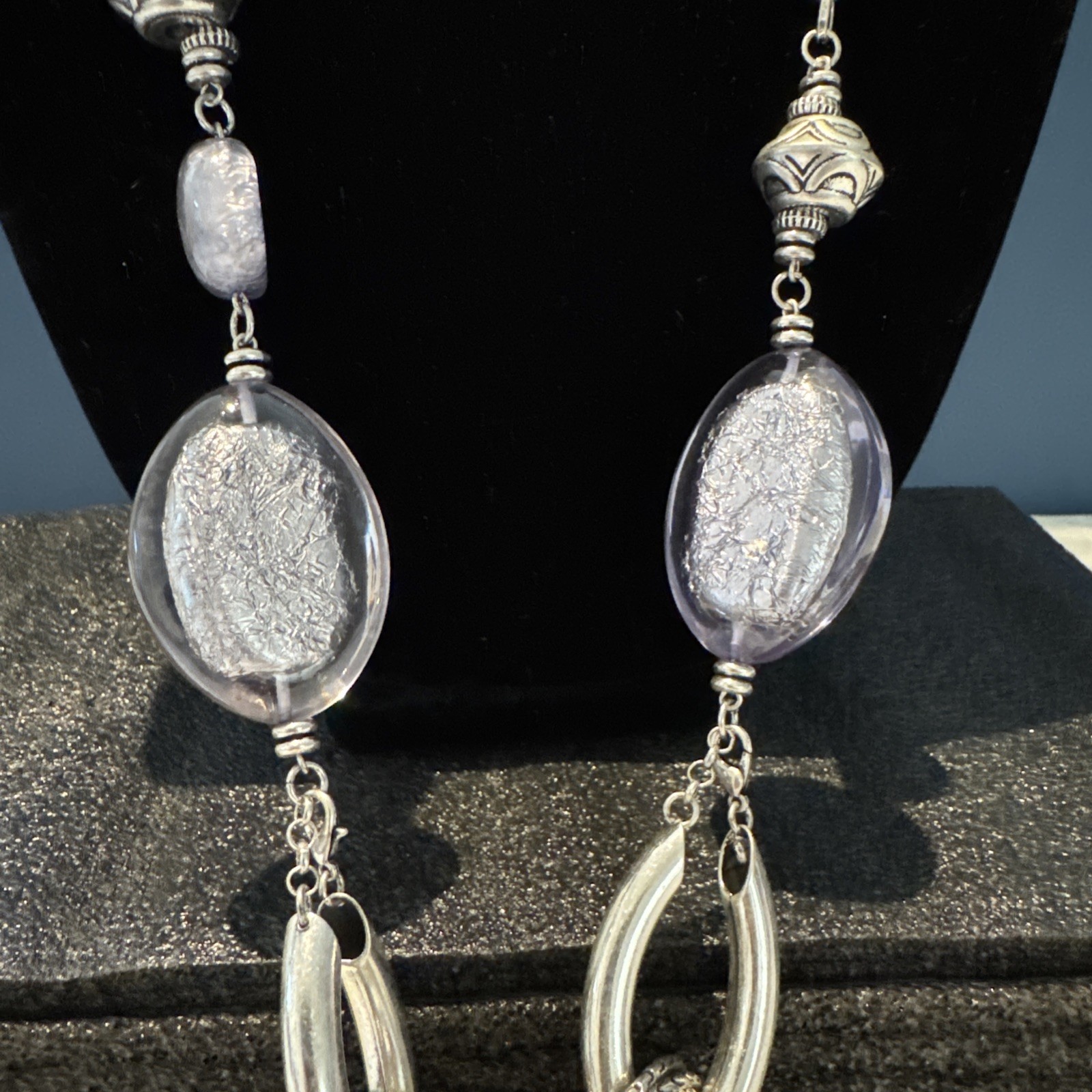 Chunky Artisan Silver Tone Statement Necklace Hea… - image 3