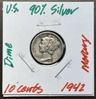 1942 - 10C Mercury Dime / 90% Silver Coin.