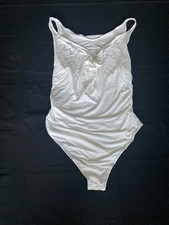 Women Size L White Viscose Cowl Neck Bodysuit Low Back Very soft