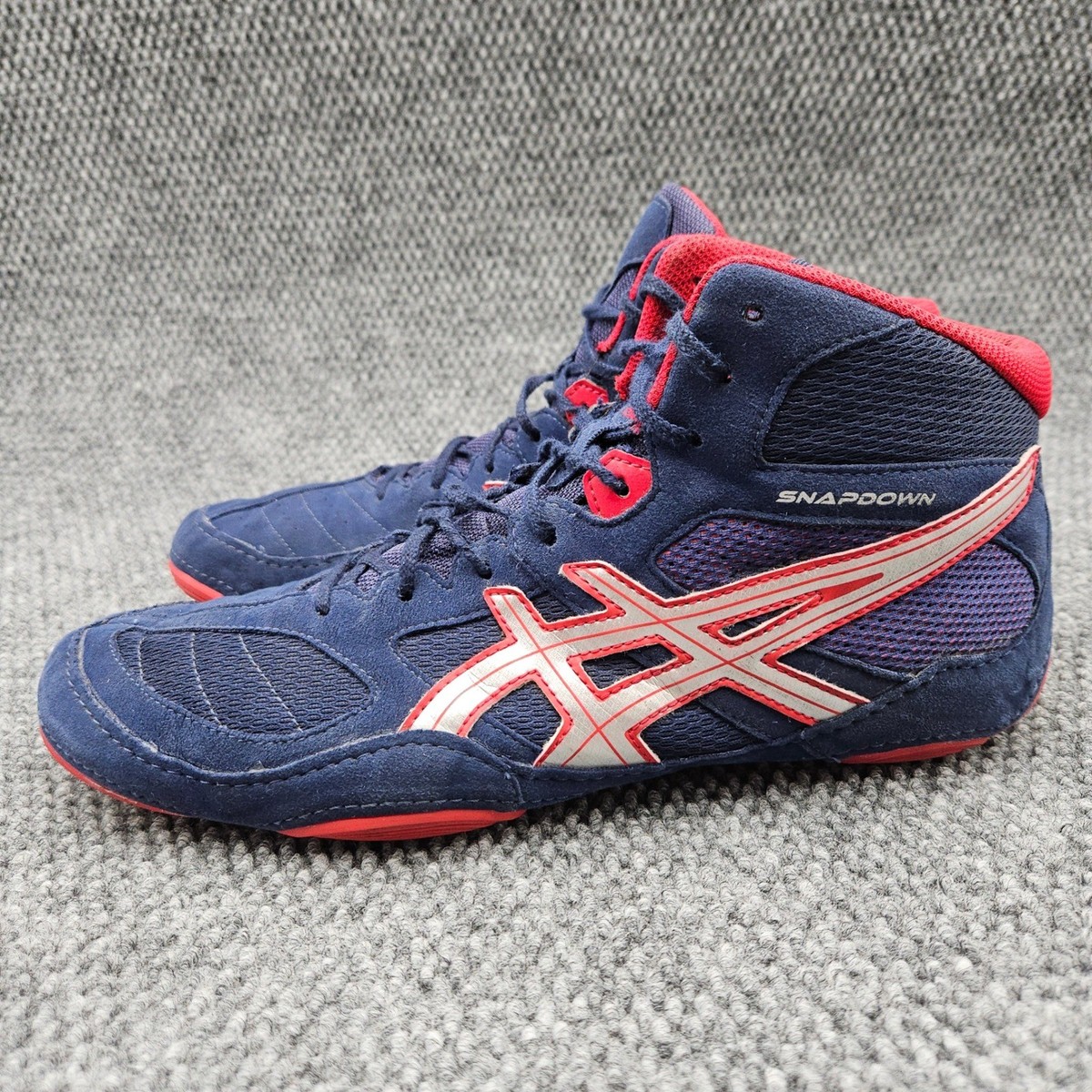 Asics Mens 13 Red Blue Snapdown Wrestling Shoes High Top Athletic