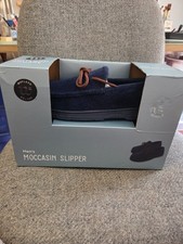 Wayland Square Mens Moccasin Slippers. Navy Blue. Medium 8-9.