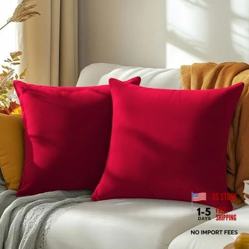 Velvet Pillow Covers 18x18 Inch Set of Soft Solid 18x18 (Pack of 2) Red