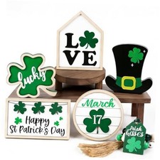 6Pcs St.Patrick's Day Table Decoration Luck Shamrocks Wooden Signs Irish