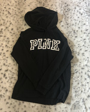 PINK Victoria's Secret Black Logo Fleece Pullover Hoodie Women's Size M