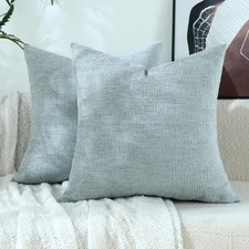 Decorative Chenille Pillow Covers 20x20 Inch Bluish Grey Boho Farmhouse Neutr...