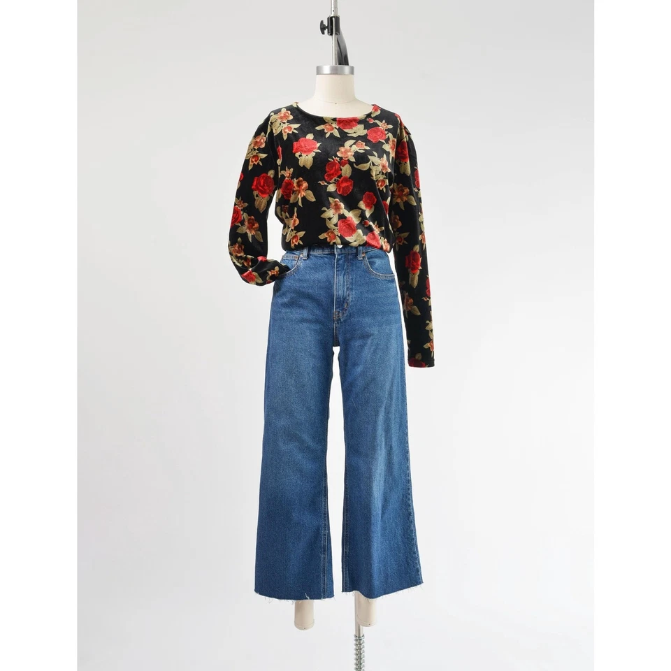 Blusa Grunge Romántica Tejida Ajustada Elástica Top Terciopelo Floral De Colección M L Foto 2 de 4