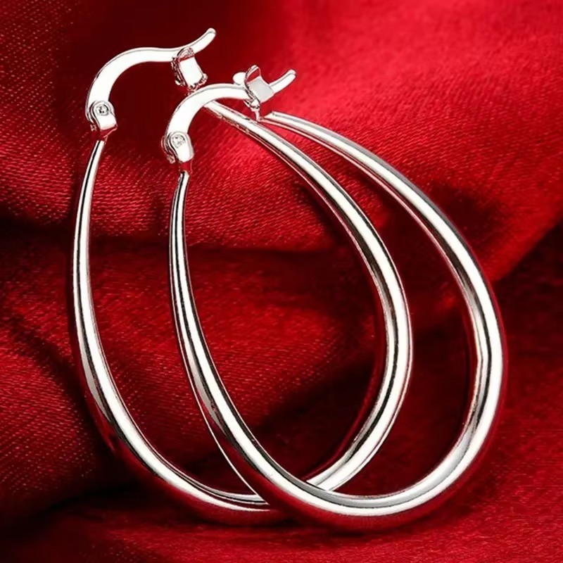 Womens 925 Sterling Solid Silver Elegant Oval Shaped Extra Large Hoop Earrings