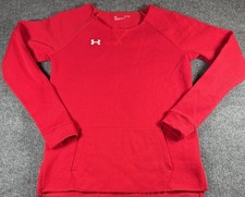 Women  s Under Armour Hustle Raw Cut Hem Crewneck Sweatshirt Medium Red