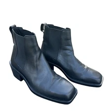 Zara New Men's Ankle Block Boots Black Genuine Leather Size 9.5 NWOT