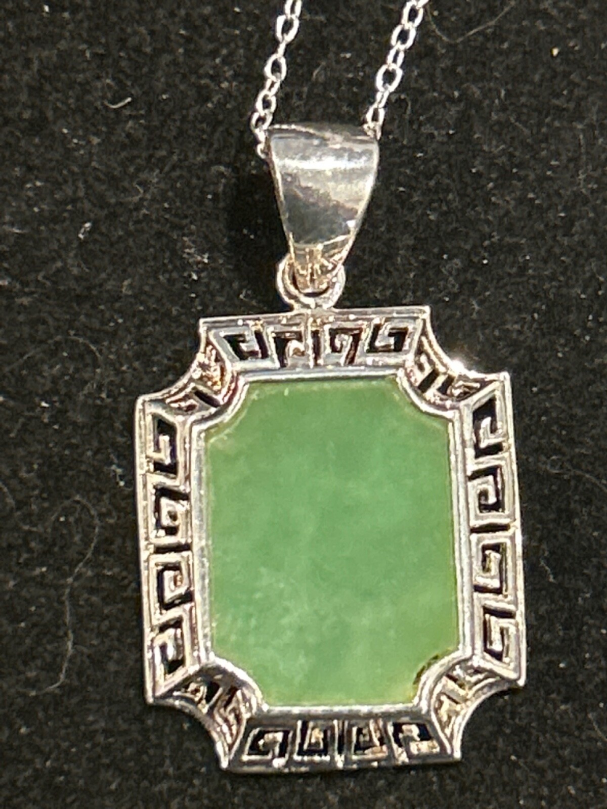 STERLING SILVER RECTANGULAR SWIRL PATTERN JADE NE… - image 2