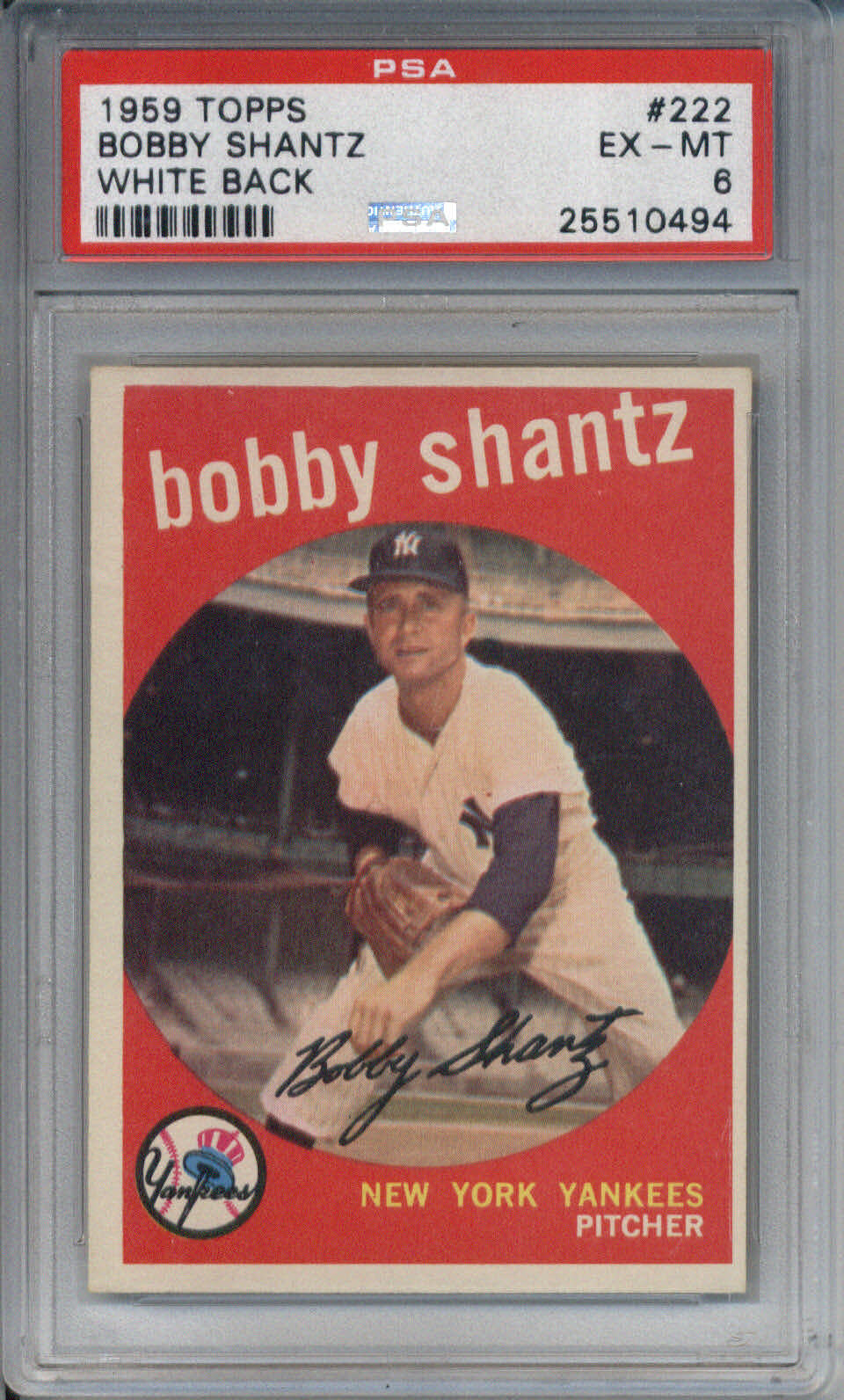 1959 Topps #222 Bobby Shantz White Back PSA 6 EX-MT
