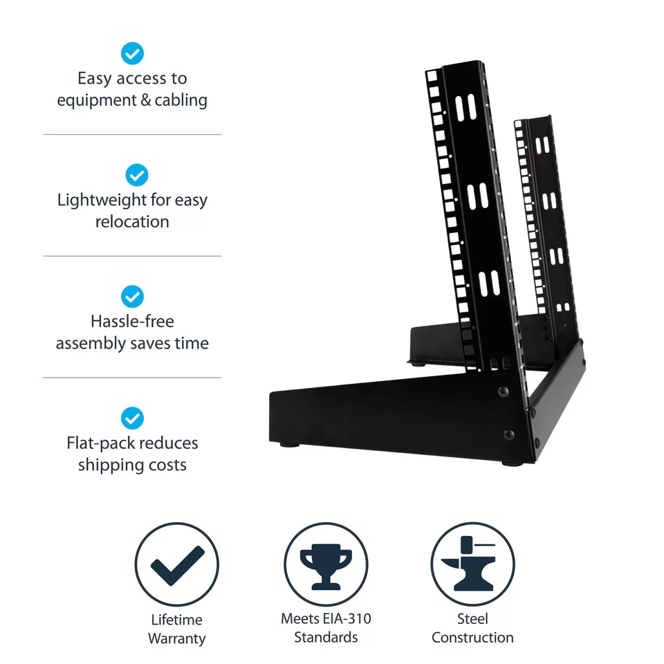 StarTech.com 2-Post 8U Desktop Server Rack Small Open Frame 19in Computer Rack - Image 4 of 4