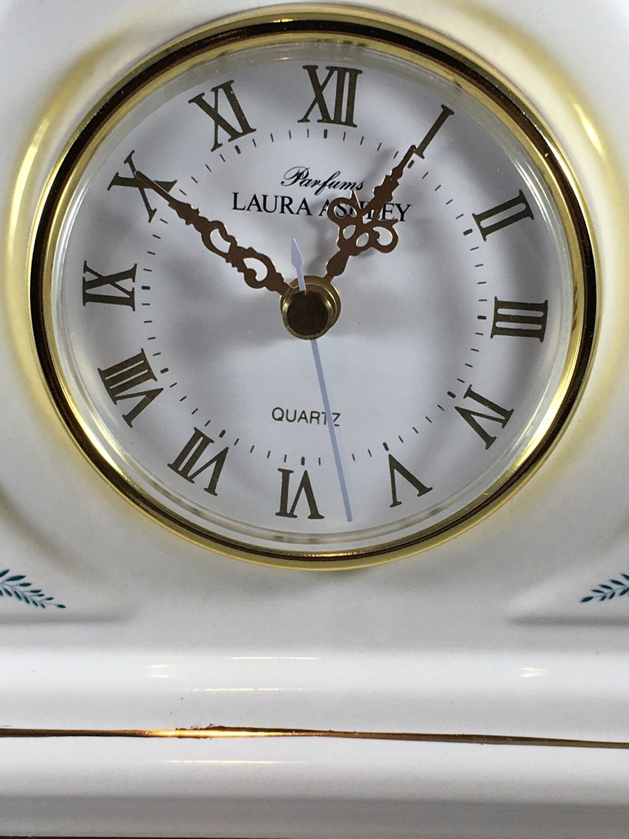 Laura Ashley Quartz Clock Parfums Ivory/Flower Gold Trim Mantle Battery  Operated
