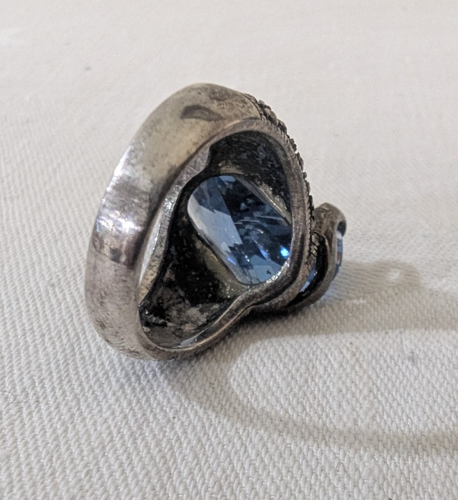 Chunky Cut Blue Stone Topaz? Ring Sterling Silver 925 Marcasite Sz 6.5 - Picture 13 of 13