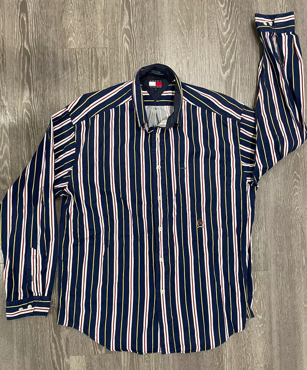 Vintage HILFIGER long striped button up Shirt Men's Size Large | eBay