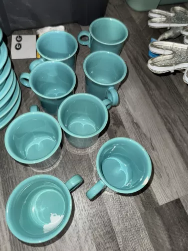 Fiesta Ware Coffee Mugs Turquoise O Ring Handle Homer Laughlin Set Of