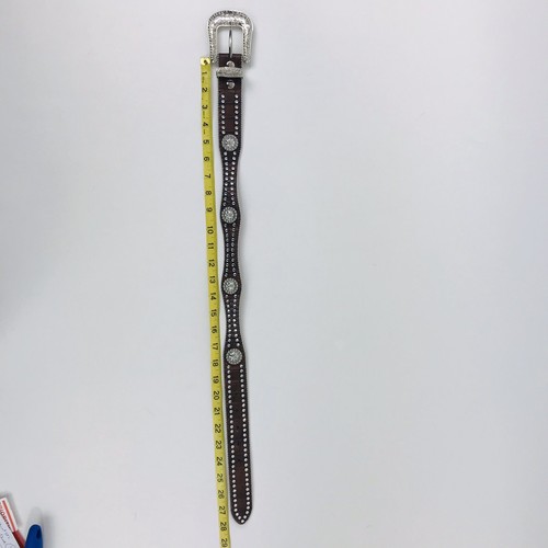 Nocona Silver Crystal Studs Size 22 Western Brown women belt Excellent condition - Picture 7 of 10