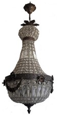 Antique French Empire Style Brass & Crystal Basket Chandelier — listing 2