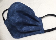 Face Mask, Adult Size XL, Three Layers, Dark Blue, Cotton, Nose Wire, Reversible