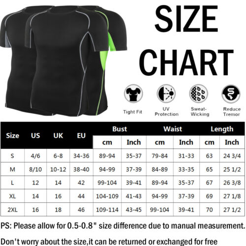 Men Short/Long Sleeve Compression Shirt Base Layer Tight Tops Sports Fitness Gym - Picture 19 of 35