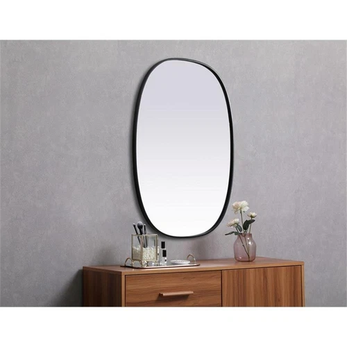Elegant Decor Brynn 30x40" Oval Modern MDF Wood/Iron Mirror in Black - Picture 10 of 11