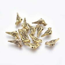 5 Tiny Bird Beads Charms Metal Antiqued Gold 3D 2 Sided Aviary Findings 14mm