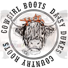 Sublimation Print Country Roots Highland Cow Ready to Press Heat Transfer