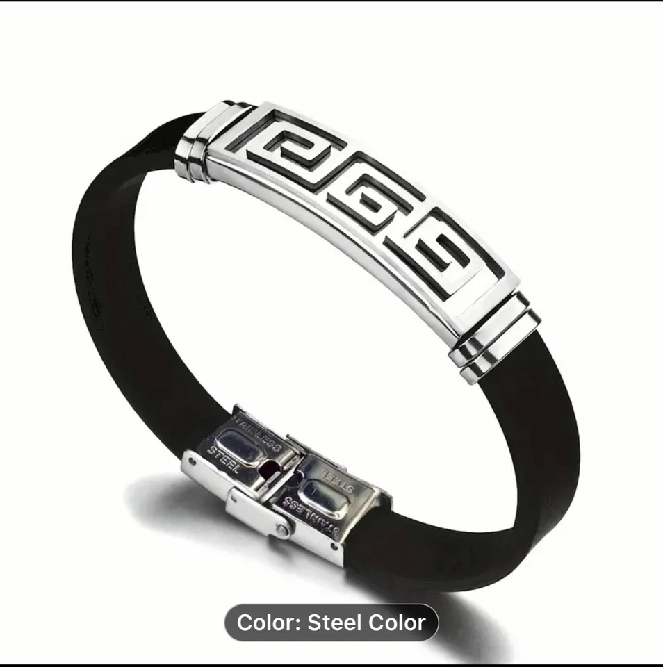Pulsera hombre silicona chapada en plata Foto 3 de 3