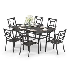7 Piece Patio Dining Set Outdoor Furniture Set Metal Black Table Stackable Chair