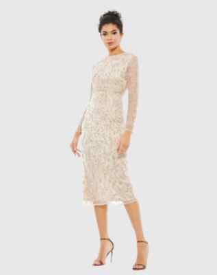 Mac Duggal Beaded Tea Length Sheer Sleeves Dress-Size 4 ( FLK# 117 B) | eBay