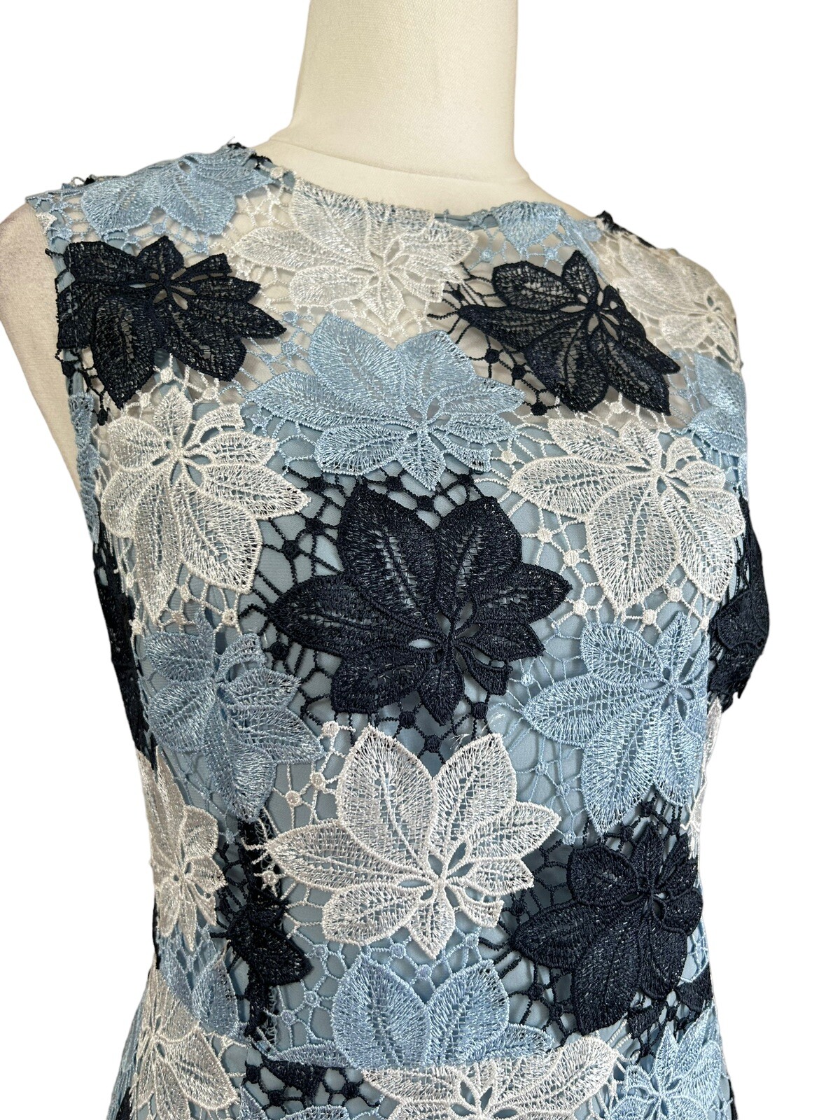 Anthea Crawford Blue Floral Guipure Lace Midi Dress Elysium Bloom Size