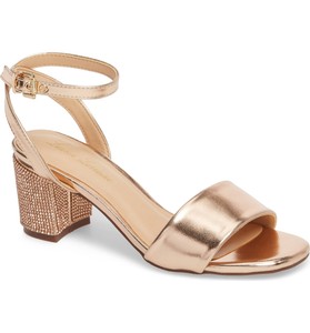 Rosie Champagne Glitter Block Heel T Bar Sandals | Paradox London | SilkFred